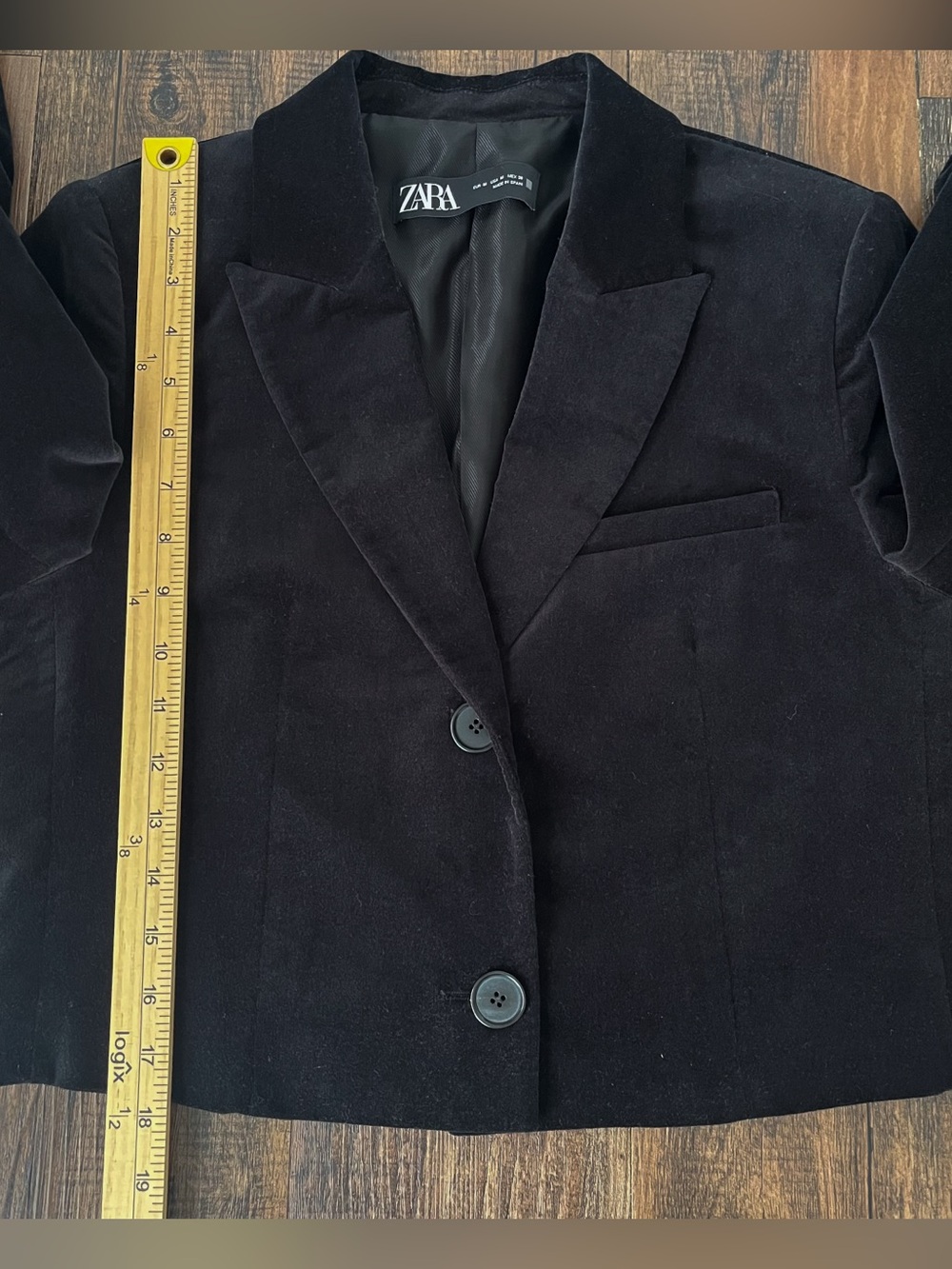 Zara Velvet Cropped Blazer Single Breasted Cotton Fully Lined Size Medium Black - Picture 14 of 16
